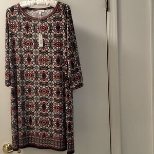 NWT Max Studio size small R brown rust beige print knee length dress